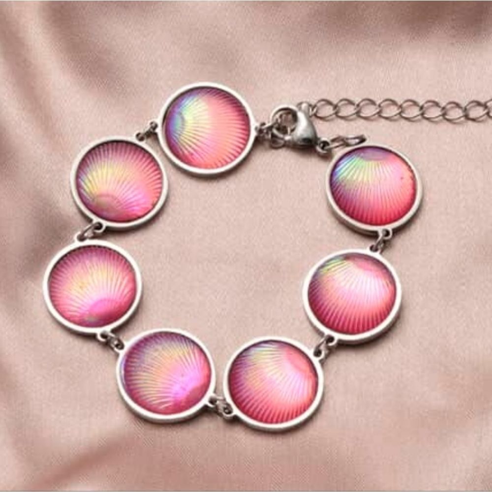 Pink Topaz Seashell Charm Station Bracelet
